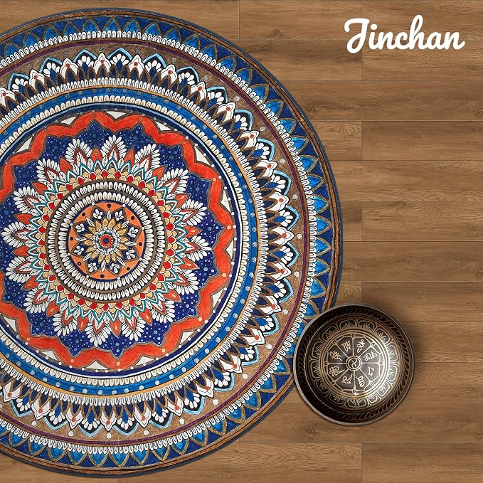 jinchan Mandala Round Rug 6ft Blue Rustic Boho Washable Rug Tribal 6' Round - Image 9