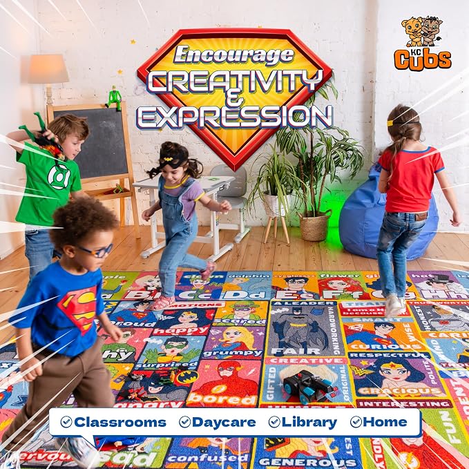 DC Super Friends Educational Kids Rug – ABC Alphabet, Emotions & Hero Traits - Image 5