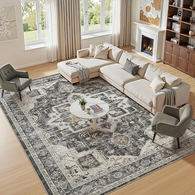 5x7 Area Rugs for Living Room, Washable Non Slip Vintage Distressed Stain - Image 6