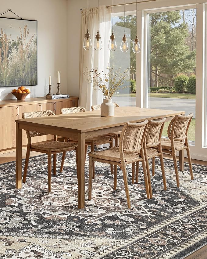 5x8 Vintage Area Rug: Washable Neutral Soft Non Slip Thin Large Floor Carpet - Image 8