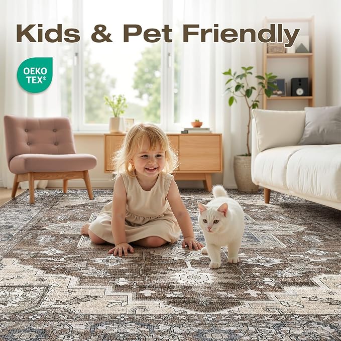 10x14 Area Rugs Living Room: Washable Vintage Rug Large Non-Slip Stain - Image 7