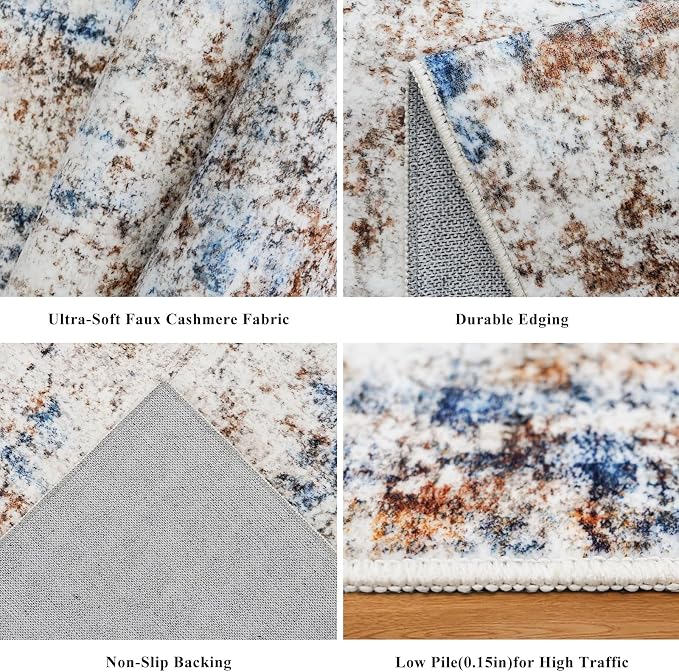 10x14 Large Rug Living Room – Washable Neutral Modern Abstract Rug - Image 4