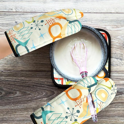 Mid Century Modern Oven Mitts and Pot Holders Sets Washable Oven Gloves Heat - Image 7