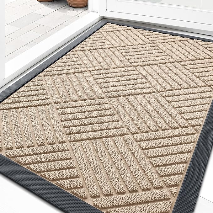 OLANLY Front Door Mat Outside Entrance 33x21, Heavy Duty Sturdy Natural Rubber by OLANLY