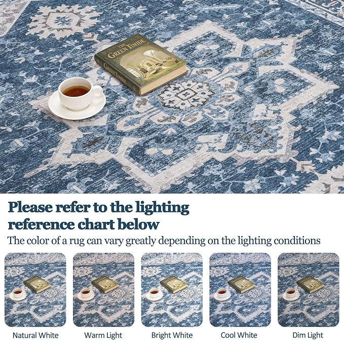 8x10 Area Rugs for Living Room:Blue Washable Vintage Medallion Boho Rug - Image 9