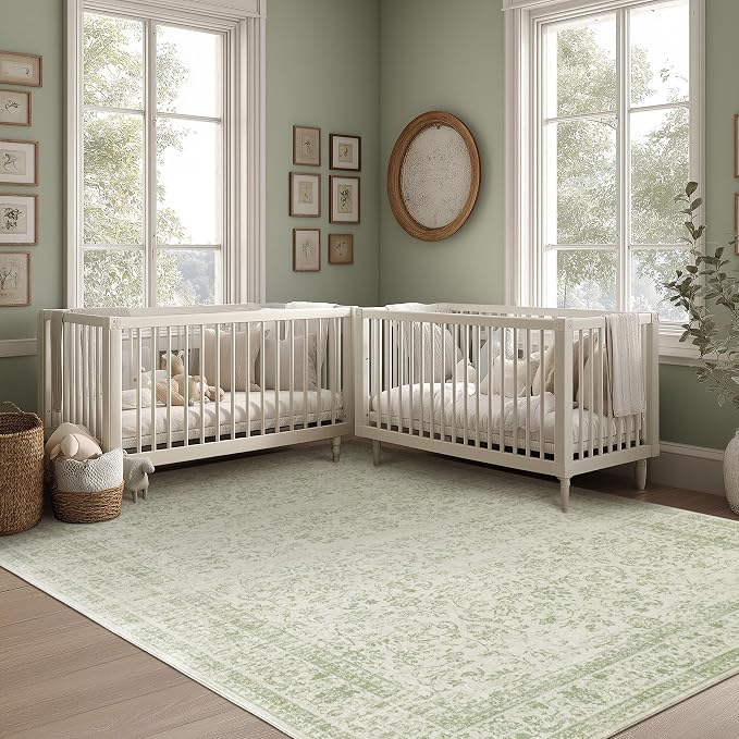 BILEEHOME Sage Green Rug for Bedroom, Boho Floral Print Washable Cottage Core - Image 5