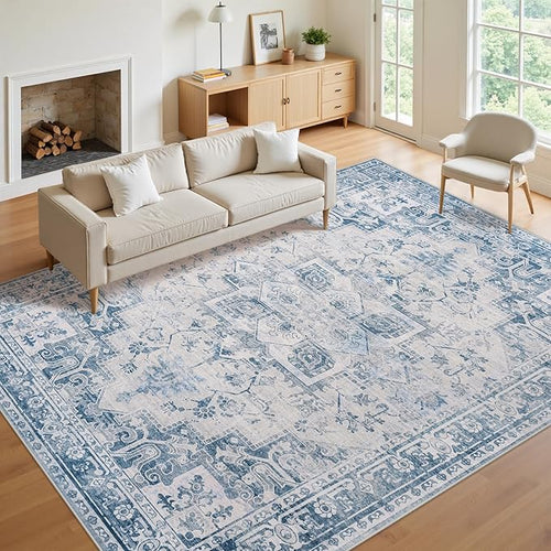 8x10 Area Rugs for Living Room:Blue Washable Vintage Medallion Boho Rug by Unknown
