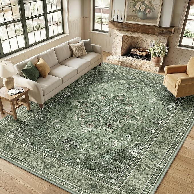 RELEANY Area Rugs Large 9'x12' Washable Non-Slip, Floral Vintage Distress - Image 3