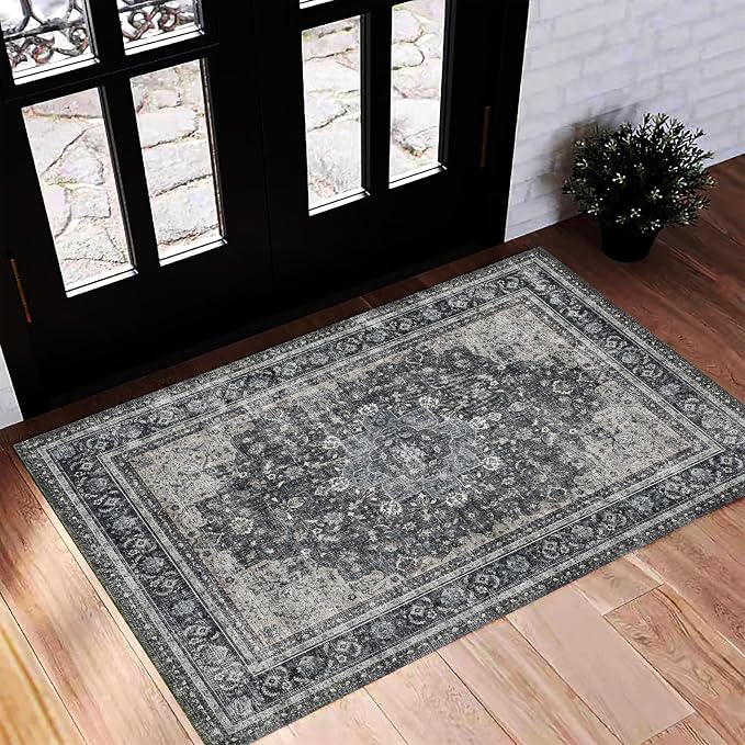 CHAMPLANT Washable Area Rug 2'x3' Door Mat Vintage Distressed Doormat Indoor by CHAMPLANT