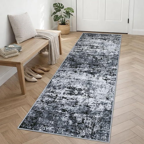 2.6'x8' Runner Rug Washable Rug;Modern Abstract Soft Thin Runner Rug Black - Image 2