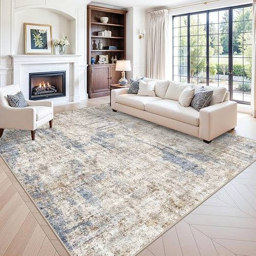 10x10 ft Square Living Room Rug – Washable Modern Abstract Area Rug by ZHXXUJ