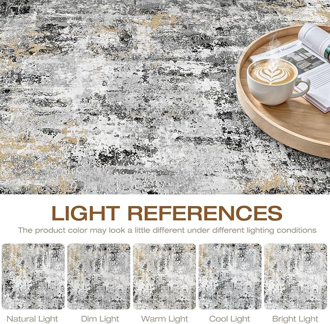 7x9 Area Rug Living Room: Washable Large Abstract Neutral Modern Soft Rug Stain - Image 8