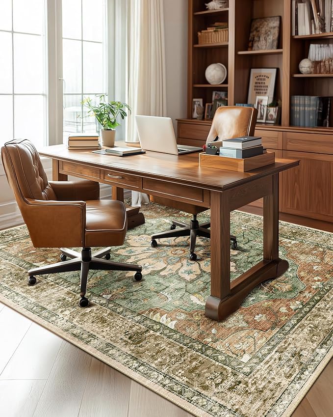 RELEANY Area Rugs 5'x8' Washable Non-Slip, Floral Vintage Distress Medallion - Image 9