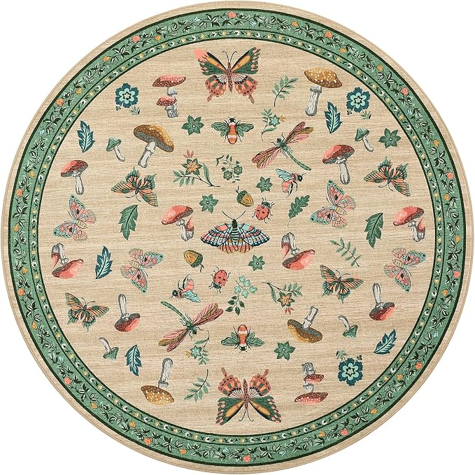 Mushroom Insect 5ft Round Rug Washable Non-Slip Soft Ultra-Thin Small Boho - Image 4