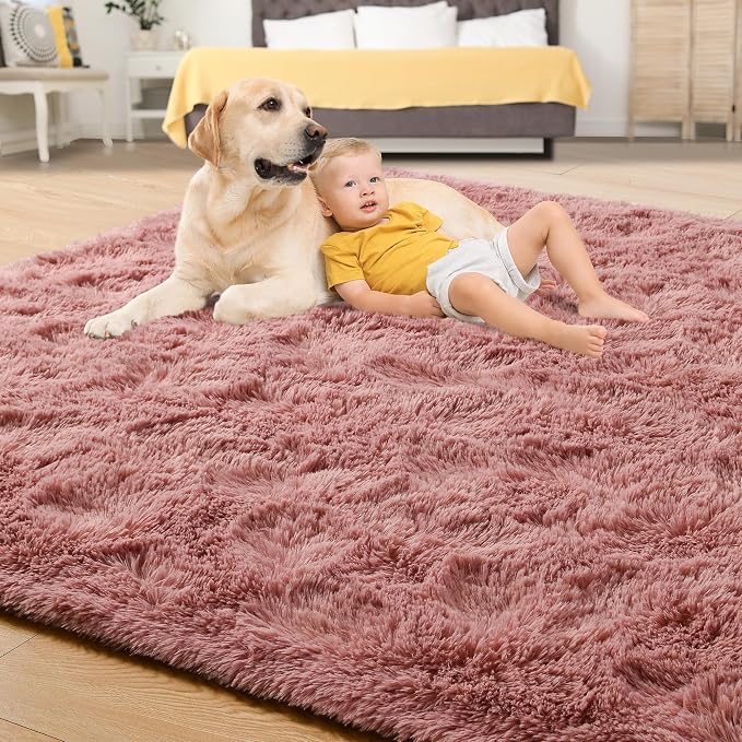 Tepook Blush Pink Area Rugs for Living Room Girls Bedroom, 8x10 Fluffy Shaggy - Image 4