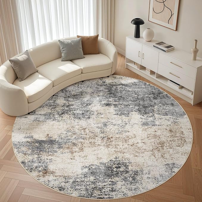 Round Rug Living Room Rugs: 10x10 Washable Circle Large Abstract Modern Soft - Image 7