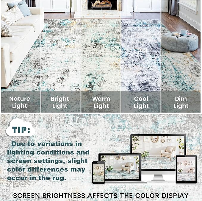 Area Rugs 10x14 Living Room: Large Soft Washable Rug Modern Abstract Anti-Skid - Image 9