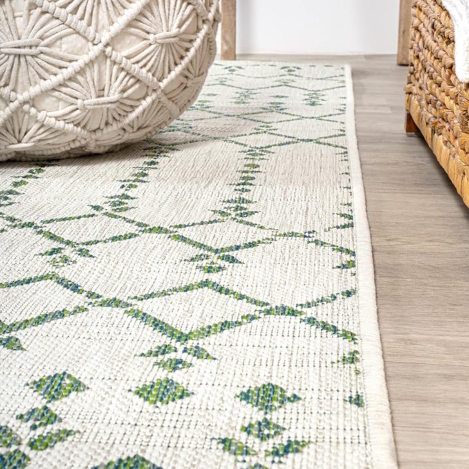 JONATHAN Y Moroccan Geometric Indoor Outdoor Round Area Rug 5 Ft Green/Ivory - Image 6