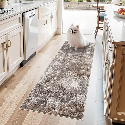 2x5 Washable Kitchen Rug Runner – Non-Slip Abstract Modern Neutral Small Rug by BYYVOORugsforYourHome