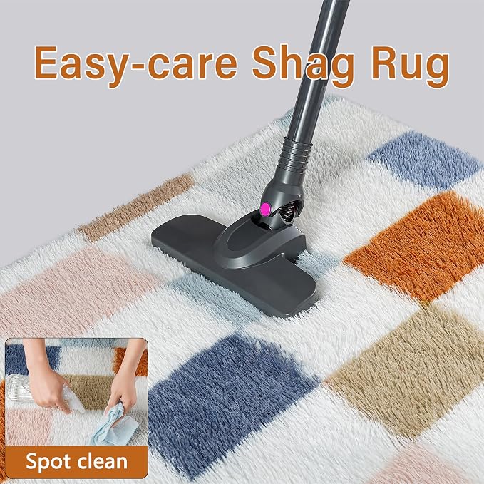 PureCozy Checkered Rug 6x6 for Living Room, Modern Rainbow Shag Super Soft - Image 5