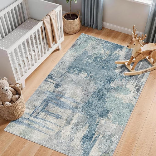 Abstract 3x5 Entryway Area Rugs: Machine Washable Anti-Slip Cozy Rug by BYYVOORugsforYourHome