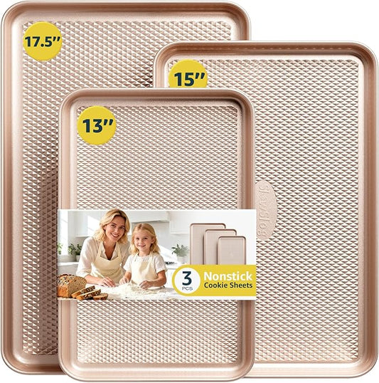 3Pcs Baking Sheet Pan Set, Large Nonstick Cookie Sheets Set, Jelly Roll Pans by SlowSLog