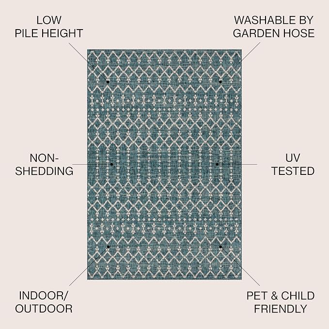 JONATHAN Y Moroccan Geometric Indoor Outdoor Area Rug 4X6 Teal/Gray, Ourika - Image 3