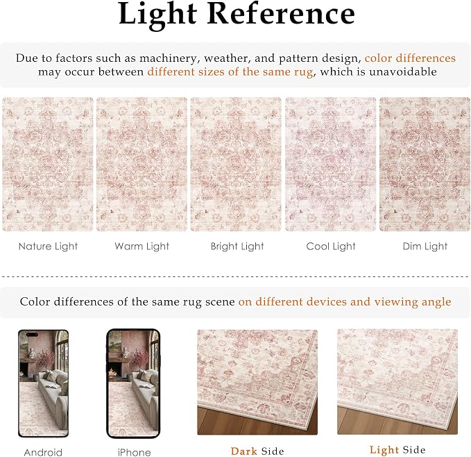 3x4 Washable Neutral Area Rug Pink Vintage Entryway Office Carpet Non-Slip Soft - Image 9
