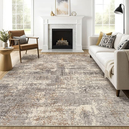 9x12 Area Rugs Living Room: Washable Large Abstract Neutral Modern Soft Rug by LOONGRUG