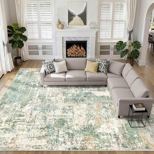 12x18 Area Rug Living Room: Washable Large Abstract Soft Green Rug Stain by LOONGRUG