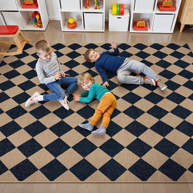 Lahome Checkered Easy Jute 5x7 Area Rugs, Washable Outdoor Patio Rug - Image 8