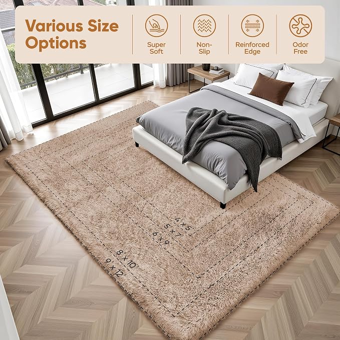 Area Rug for Living Room Bedroom: 4x6 Camel Soft Fluffy Shag Upgrade Non-Slip - Image 9