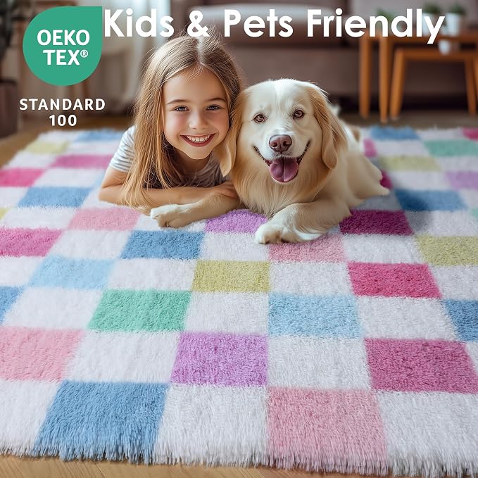 KICMOR Pink Rainbow Area Rugs for Bedroom Living Room, 4x6 Fluffy Soft Colorful - Image 7