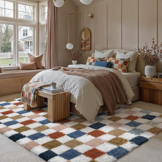 PureCozy Checkered Rug 5x7 for Living Room, Modern Rainbow Shag Rug Super Soft - Image 5
