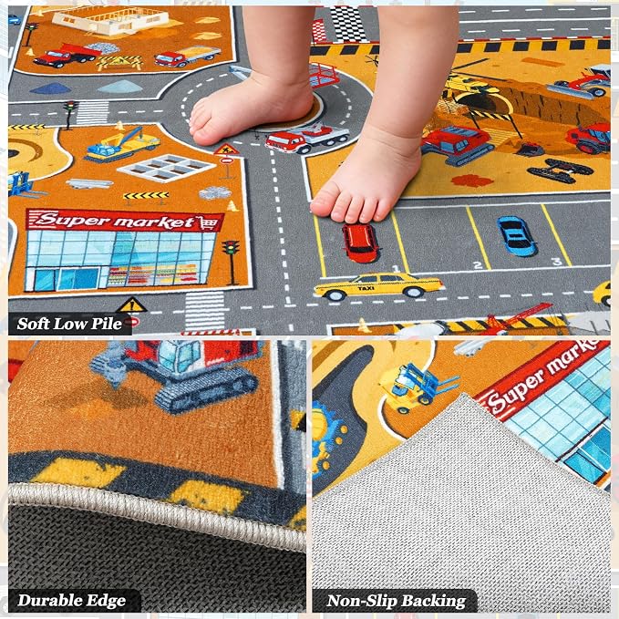 Kids Car Rug Play Mat 6x9 Ft, Non-Slip Washable Construction Site Playroom Rug - Image 7