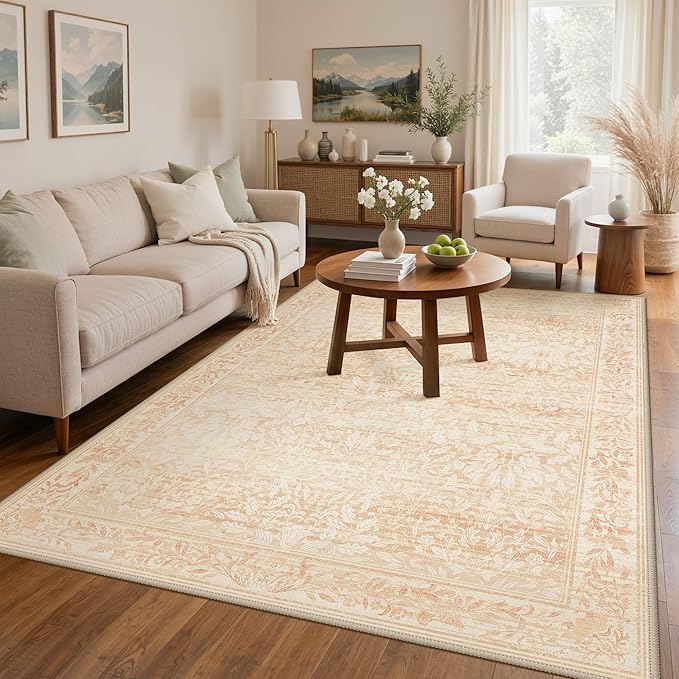GENIMO 5x7 Floral Area Rug for Living Room, Vintage Boho Non-Slip Carpet by GENIMO