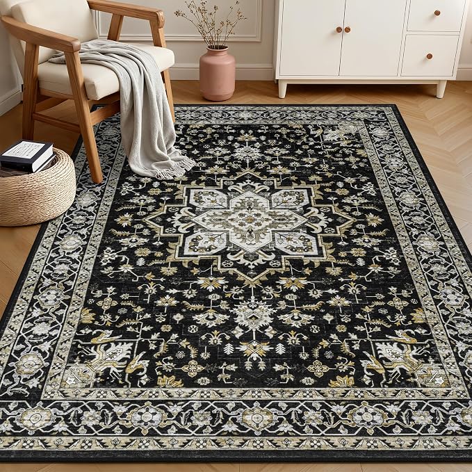 6x9 Area Rugs Living Room Rug: Washable Vintage Boho Medallion Rug No Slip - Image 3