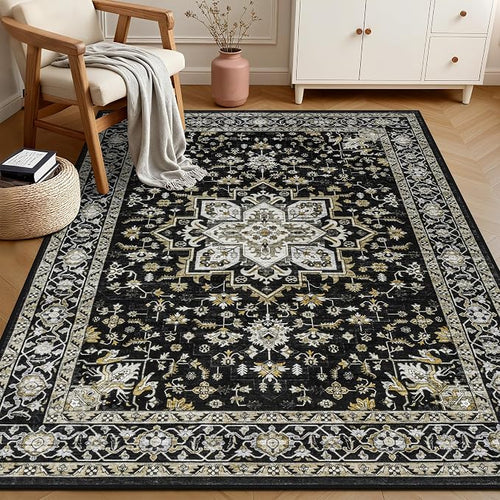 3x5 Area Rugs Living Room Rug: Washable Vintage Boho Medallion Rug No Slip - Image 2