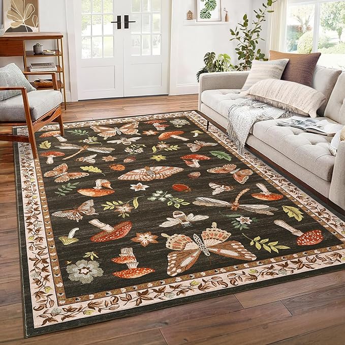 Mushroom 8x10 Rug for Living Room Non Slip Washable 8 X 10 Rug for Bedroom by ROYHOME