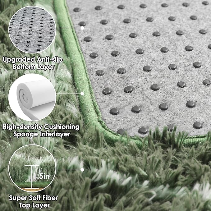 ONASAR 6x9 Area Rugs for Living Room Bedroom, Large Fluffy Olive Green and - Image 4