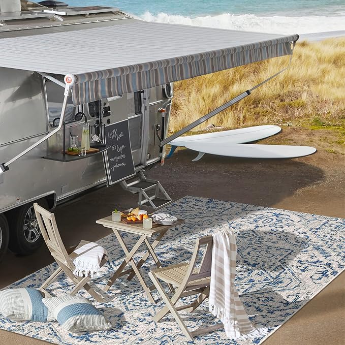 JONATHAN Y Boho Medallion Indoor Outdoor Area Rug 4X6 Navy/Gray, Estrella - Image 4