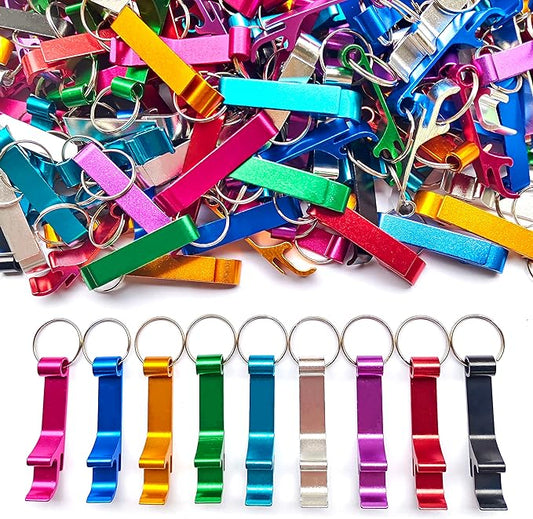 100Pcs Colored Aluminum Bottle Opener Keychain, Soda Beverage Beer Bottle by MTOMDY