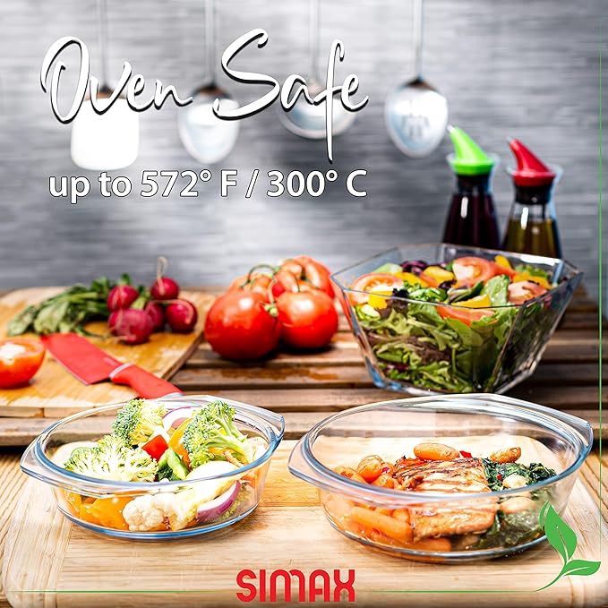 Simax Casserole Dish Set, Round Glass Cookware, Borosilicate Glass, Made In - Image 2