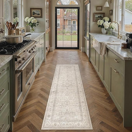 2x5 Washable Vintage Runner Rug Beige Oriental Hallway Kitchen Throw Rug by WondRg