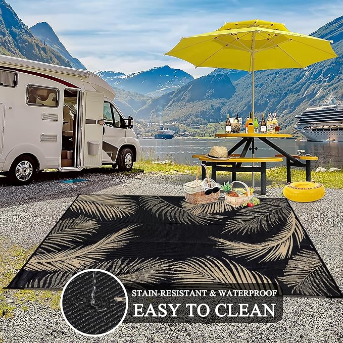 Pauwer Waterproof Outdoor Rug 8x10, Reversible Plastic Straw Patio Camping Rug - Image 4