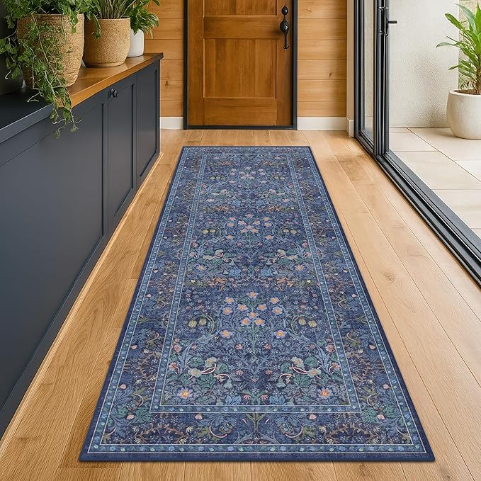 Dark Blue 2'6" x 10' Long Runner Rugs by HazoHaus