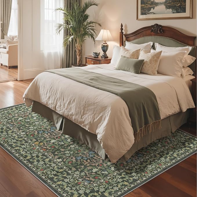 GENIMO 9x12 Washable Area Rug, Non-Slip Vintage Boho Floral Carpet, Soft - Image 3