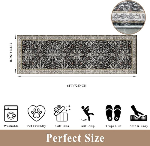 2x6 Washable Kitchen Runner Rug – Non-Slip Boho Vintage Carpet Runner - Image 2