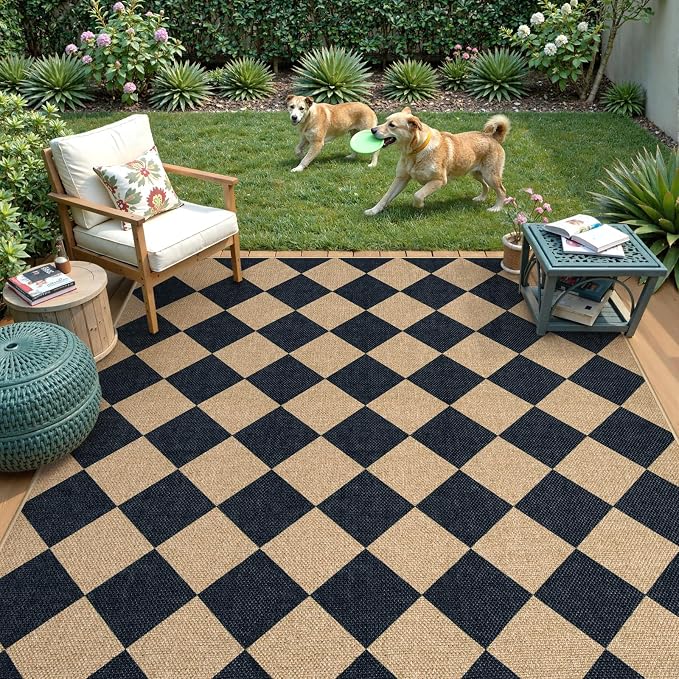 Lahome Checkered Easy Jute 5x7 Area Rugs, Washable Outdoor Patio Rug - Image 6