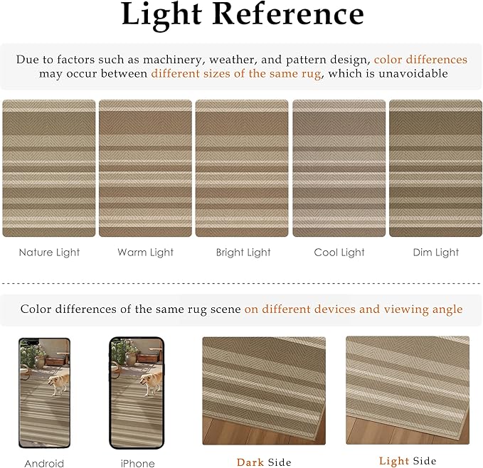 6x9 Easy Jute Stripe Area Rug Washable Beige Brown Indoor Outdoor Rug Non Slip - Image 6